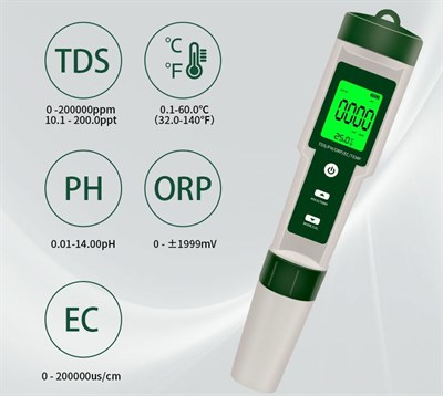 Многофункциональный тестер качества воды 5 в 1 - PH, TDS, ORP, EC и термометр IDYIERYIEZ9910 - фото 4641